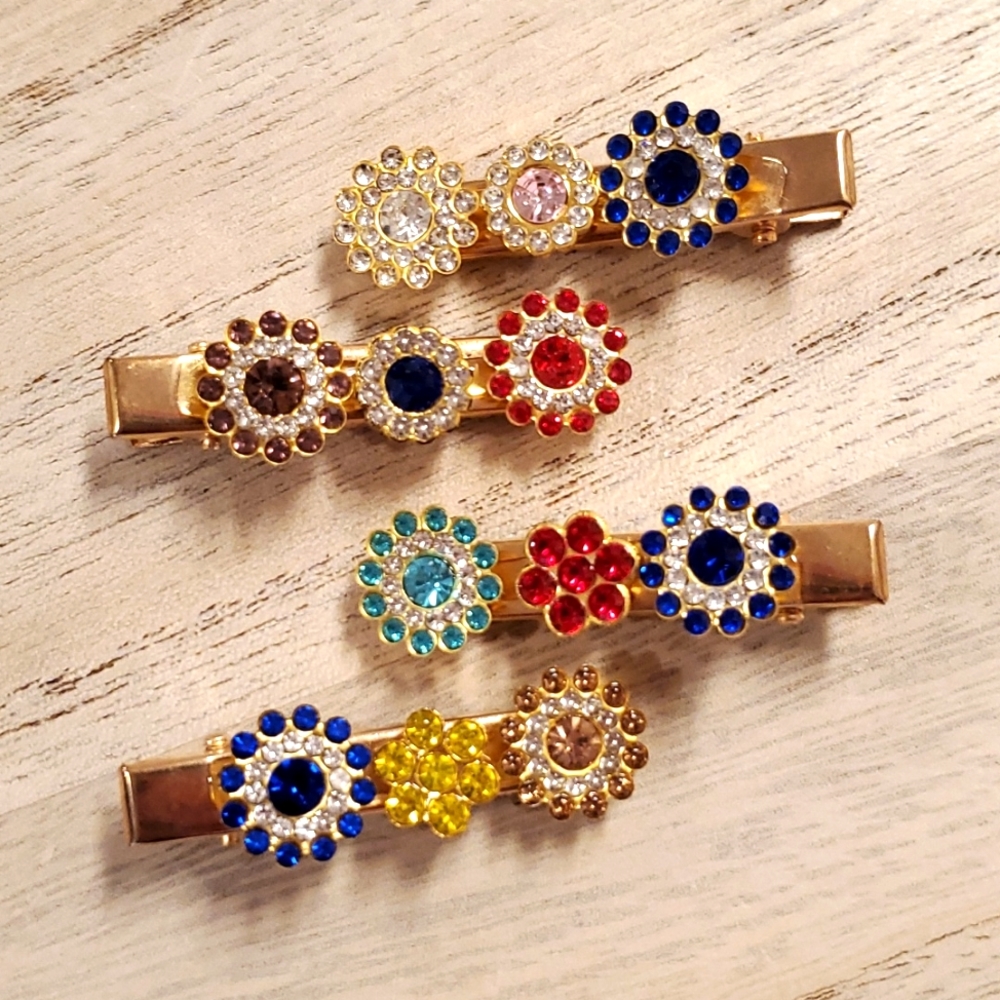 Set of 4 Multicolor rhinestone embellished hair clips pins Prom Party Bridesmaid